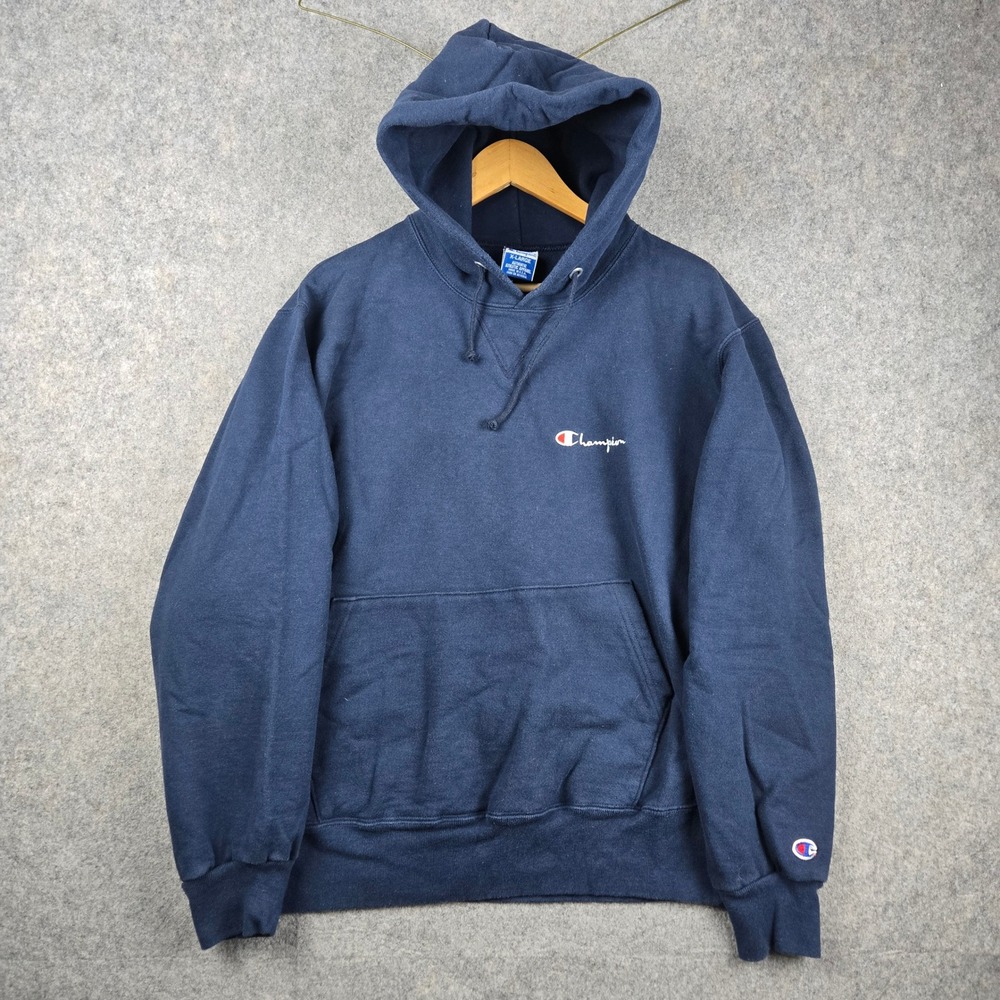 Vtg 90s Champion Hoodie Mens XL Navy Blue Script Logo Pullover Made in USA